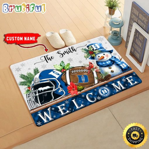 NCAA Duke Blue Devils Custom Name Christmas Snowman Edition Rubber Doormat