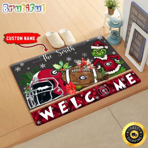 NCAA Georgia Bulldogs Custom Name Grinch Christmas Edition Rubber Doormat