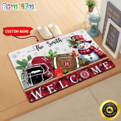 NCAA Harvard Crimson Custom Name Christmas Snowman Edition Rubber Doormat