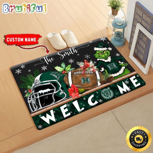 NCAA Hawaii Rainbow Warriors Custom Name Grinch Christmas Edition Rubber Doormat