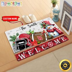 NCAA Houston Cougars Custom Name Christmas Snowman Edition Rubber Doormat