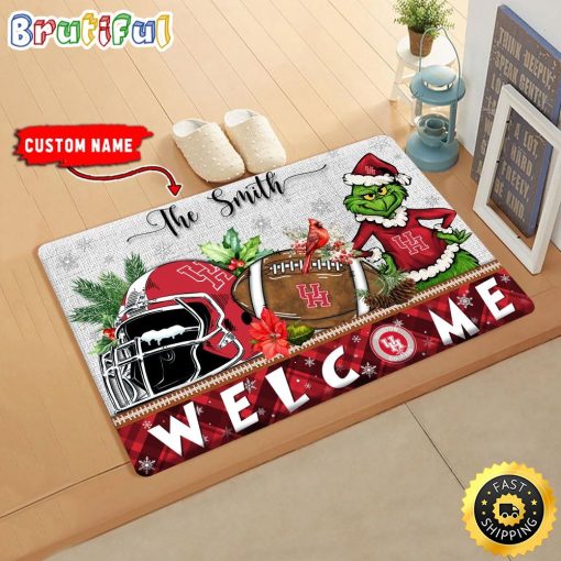 NCAA Houston Cougars Custom Name Grinch Christmas Edition Rubber Doormat