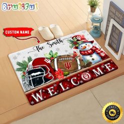 NCAA Indiana Hoosiers Custom Name Christmas Snowman Edition Rubber Doormat