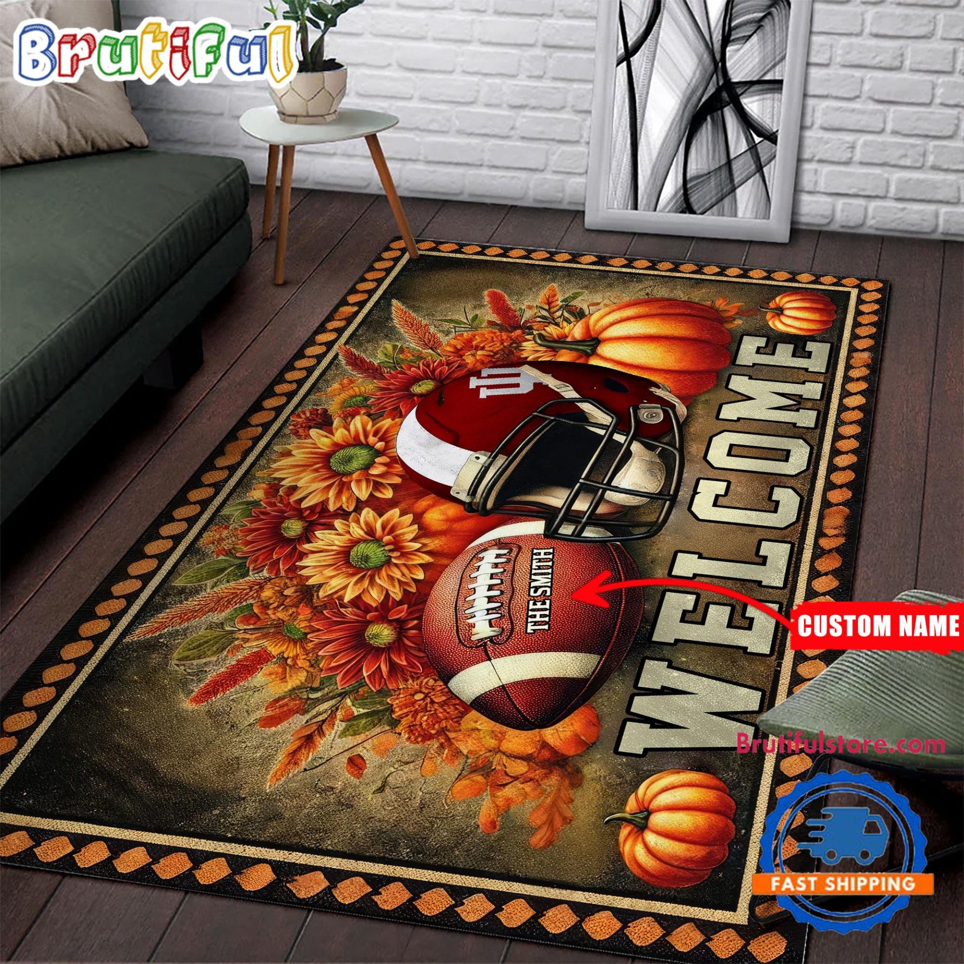 NCAA Indiana Hoosiers Custom Name Halloween Edition Floor Rug