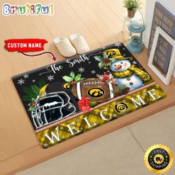 NCAA Iowa Hawkeyes Custom Name Christmas Snowman Edition Rubber Doormat