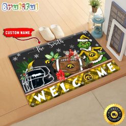 NCAA Iowa Hawkeyes Custom Name Grinch Christmas Edition Rubber Doormat