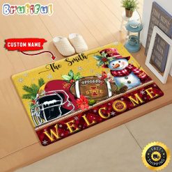 NCAA Iowa State Cyclones Custom Name Christmas Snowman Edition Rubber Doormat