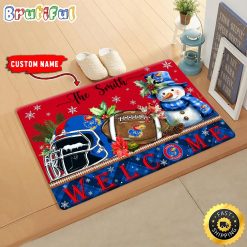 NCAA Kansas Jayhawks Custom Name Christmas Snowman Edition Rubber Doormat