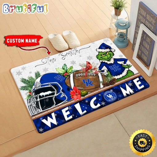 NCAA Kentucky Wildcats Custom Name Grinch Christmas Edition Rubber Doormat