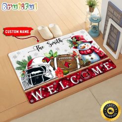 NCAA Louisville Cardinals Custom Name Christmas Snowman Edition Rubber Doormat