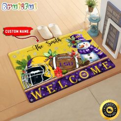 NCAA LSU Tigers Custom Name Christmas Snowman Edition Rubber Doormat