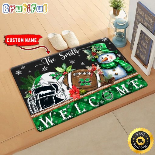NCAA Marshall Thundering Herd Custom Name Christmas Snowman Edition Rubber Doormat
