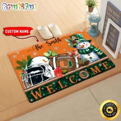 NCAA Miami Hurricanes Custom Name Christmas Snowman Edition Rubber Doormat
