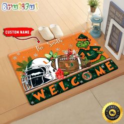 NCAA Miami Hurricanes Custom Name Grinch Christmas Edition Rubber Doormat