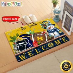 NCAA Michigan Wolverines Custom Name Christmas Snowman Edition Rubber Doormat