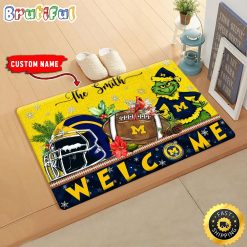 NCAA Michigan Wolverines Custom Name Grinch Christmas Edition Rubber Doormat