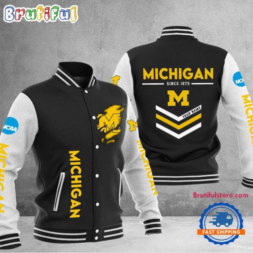 NCAA Michigan Wolverines Custom Name Sporty Varsity Baseball Jacket