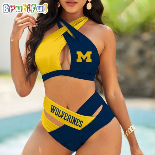 NCAA Michigan Wolverines Sporty Style Bikini Set