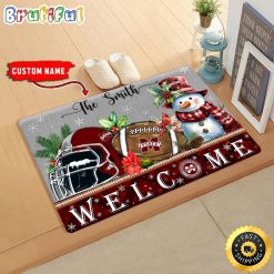 NCAA Mississippi State Bulldogs Custom Name Christmas Snowman Edition Rubber Doormat