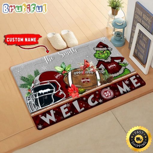 NCAA Mississippi State Bulldogs Custom Name Grinch Christmas Edition Rubber Doormat