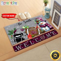 NCAA Montana Grizzlies Custom Name Christmas Snowman Edition Rubber Doormat