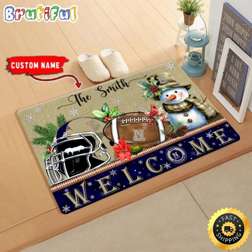 NCAA Navy Midshipmen Custom Name Christmas Snowman Edition Rubber Doormat