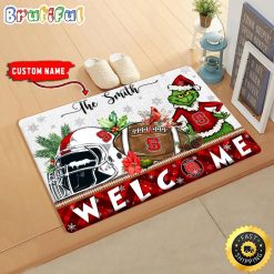 NCAA NC State Wolfpack Custom Name Grinch Christmas Edition Rubber Doormat