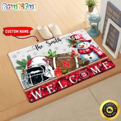 NCAA Nebraska Cornhuskers Custom Name Christmas Snowman Edition Rubber Doormat