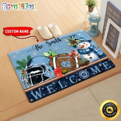 NCAA North Carolina Tar Heels Custom Name Christmas Snowman Edition Rubber Doormat
