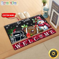 NCAA Northern Illinois Huskies Custom Name Christmas Snowman Edition Rubber Doormat