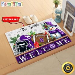 NCAA Northwestern Wildcats Custom Name Christmas Snowman Edition Rubber Doormat