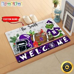 NCAA Northwestern Wildcats Custom Name Grinch Christmas Edition Rubber Doormat