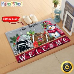 NCAA Ohio State Buckeyes Custom Name Christmas Snowman Edition Rubber Doormat