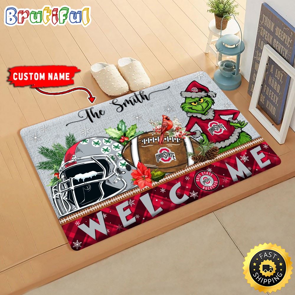 NCAA Ohio State Buckeyes Custom Name Grinch Christmas Edition Rubber Doormat