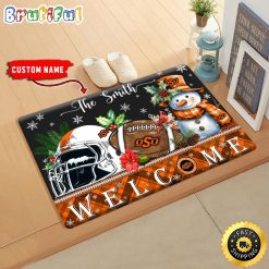 NCAA Oklahoma State Cowboys Custom Name Christmas Snowman Edition Rubber Doormat