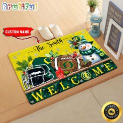 NCAA Oregon Ducks Custom Name Christmas Snowman Edition Rubber Doormat