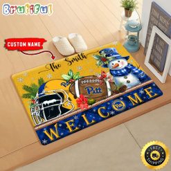 NCAA Pittsburgh Panthers Custom Name Christmas Snowman Edition Rubber Doormat
