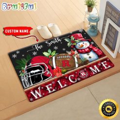 NCAA Rutgers Scarlet Knights Custom Name Christmas Snowman Edition Rubber Doormat