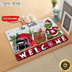 NCAA Rutgers Scarlet Knights Custom Name Grinch Christmas Edition Rubber Doormat