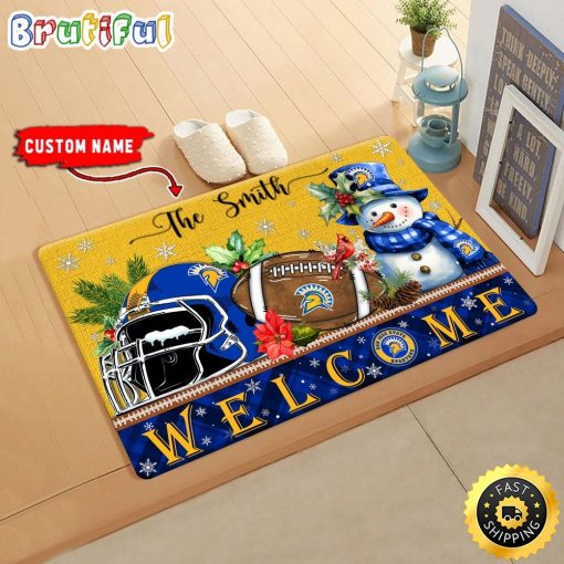 NCAA San Jose State Spartans Custom Name Christmas Snowman Edition Rubber Doormat