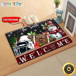 NCAA South Carolina Gamecocks Custom Name Christmas Snowman Edition Rubber Doormat