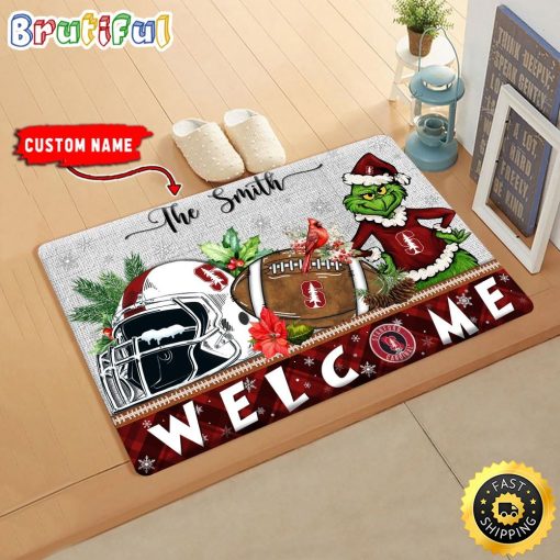 NCAA Stanford Cardinal Custom Name Grinch Christmas Edition Rubber Doormat