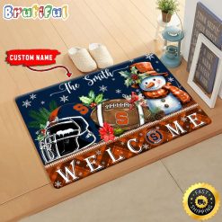 NCAA Syracuse Orange Custom Name Christmas Snowman Edition Rubber Doormat