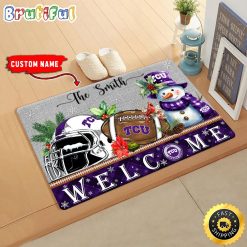 NCAA TCU Horned Frogs Custom Name Christmas Snowman Edition Rubber Doormat