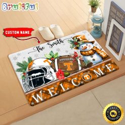 NCAA Tennessee Volunteers Custom Name Christmas Snowman Edition Rubber Doormat