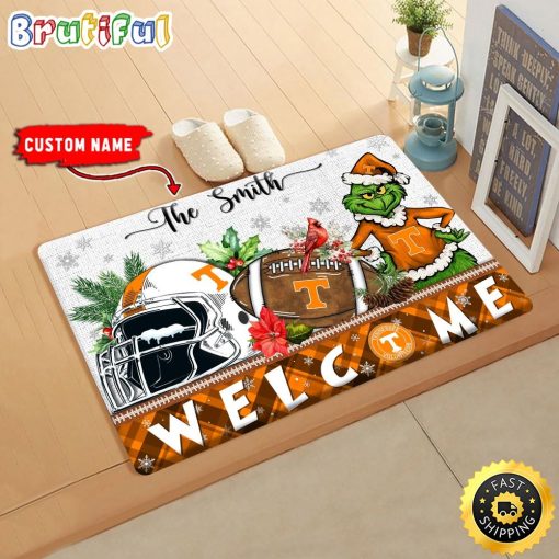 NCAA Tennessee Volunteers Custom Name Grinch Christmas Edition Rubber Doormat