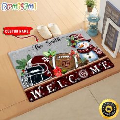 NCAA Texas A&M Aggies Custom Name Christmas Snowman Edition Rubber Doormat