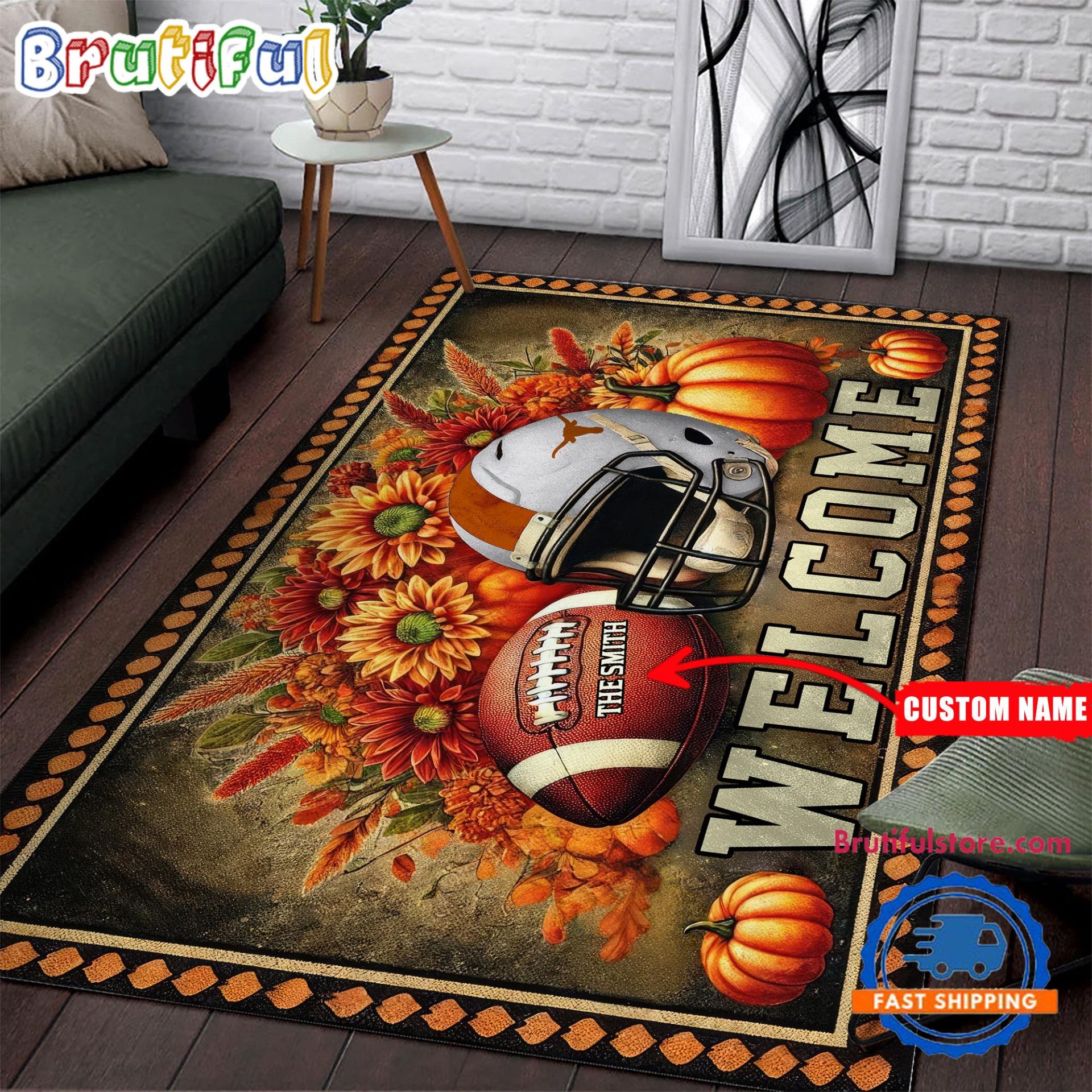 NCAA Texas Longhorns Custom Name Halloween Edition Floor Rug