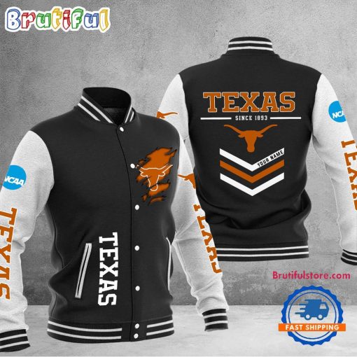 NCAA Texas Longhorns Custom Name Sporty Varsity Baseball Jacket