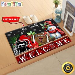 NCAA Texas Tech Red Raiders Custom Name Christmas Snowman Edition Rubber Doormat